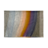 A hand-painted silk cotton scarf by Otta-Italy on a white background, measuring 70 x 190 cm, featuring 
gray, purple and orange shades. Luxury Italian silk cotton blend accessory, soft, fresh and lightweight scarf for women and men.
