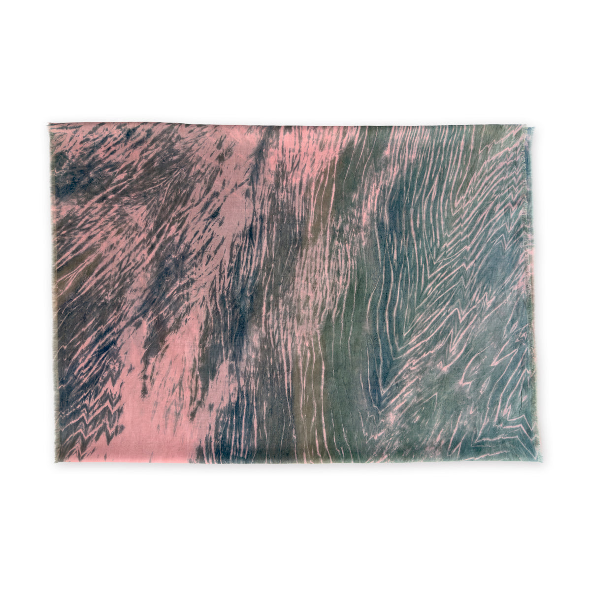 A hand-painted silk cotton scarf by Otta-Italy on a white background, measuring 70 x 190 cm, featuring 
pink and green shades. Luxury Italian silk cotton blend accessory, soft, fresh and lightweight scarf for women and men.
