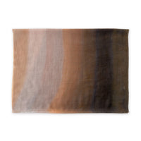 Pure cashmere hand-painted scarf by Otta-Italy flat lay on a white background. Elegant brown, peach, beige and gray shades. 70 x 200 cm.
