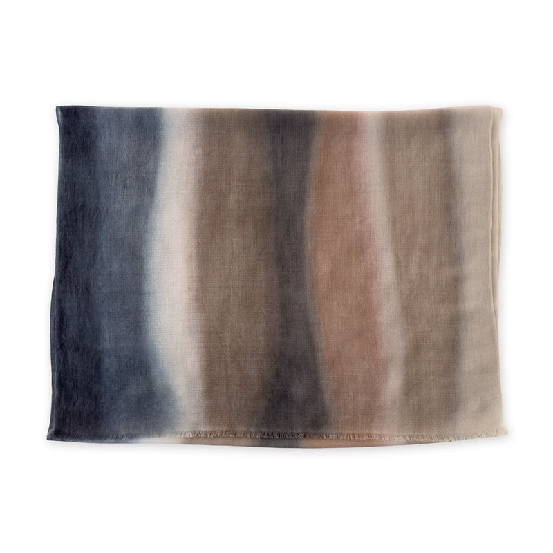 Gradient scarf on a white background. Hand-painted pure cashmere scarf by Otta-Italy, 67 x 200 cm, featuring dark gray and brown. Luxury Italian cashmere accessory, soft and warm scarf for women and men.
