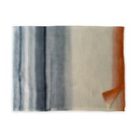 Gradient scarf on a white background. Hand-painted pure cashmere scarf by Otta-Italy, 66 x 198 cm, featuring grey and coral. Luxury Italian cashmere accessory, soft and warm scarf for women and men.

