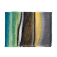 Colorful scarf on a white background. Hand-painted cashmere scarf by Otta-Italy, 68 x 202 cm, featuring 
green, yellow, gray and brown. Luxury Italian pure cashmere accessory, soft and warm scarf for women and men.
