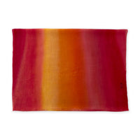 Pure cashmere hand-painted scarf by Otta-Italy flat lay on a white background. Elegant red, orange and yellow shades. 69 x 200 cm.
