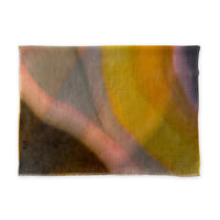 Pure cashmere hand-painted scarf by Otta-Italy flat lay on a white background. Elegant yellow, orange, pink and gray shades. 69 x 202 cm.
