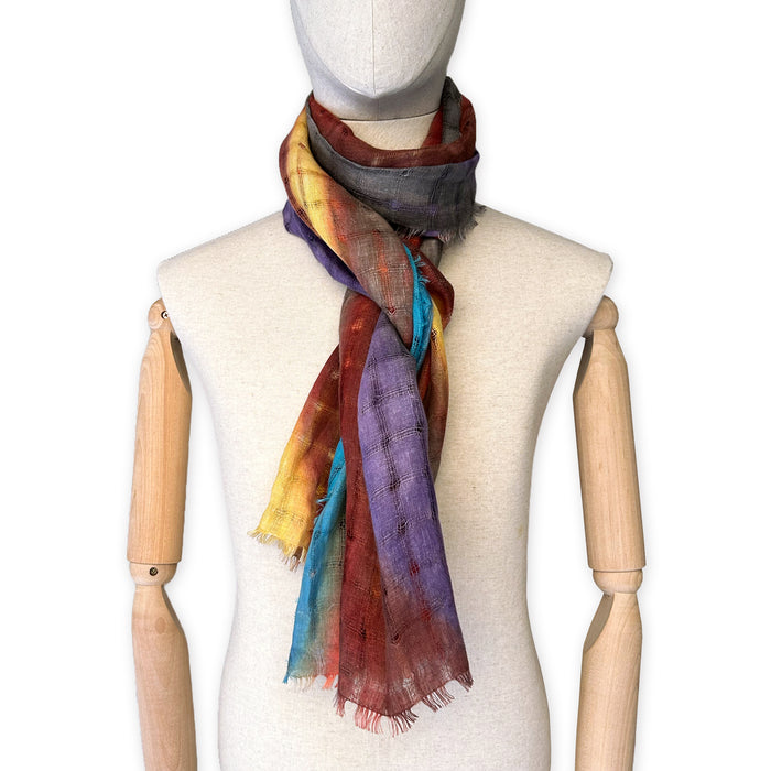Linen-scarf-hand-painted-45x182cm-brown-turquoise-yellow-otta-italy-2471