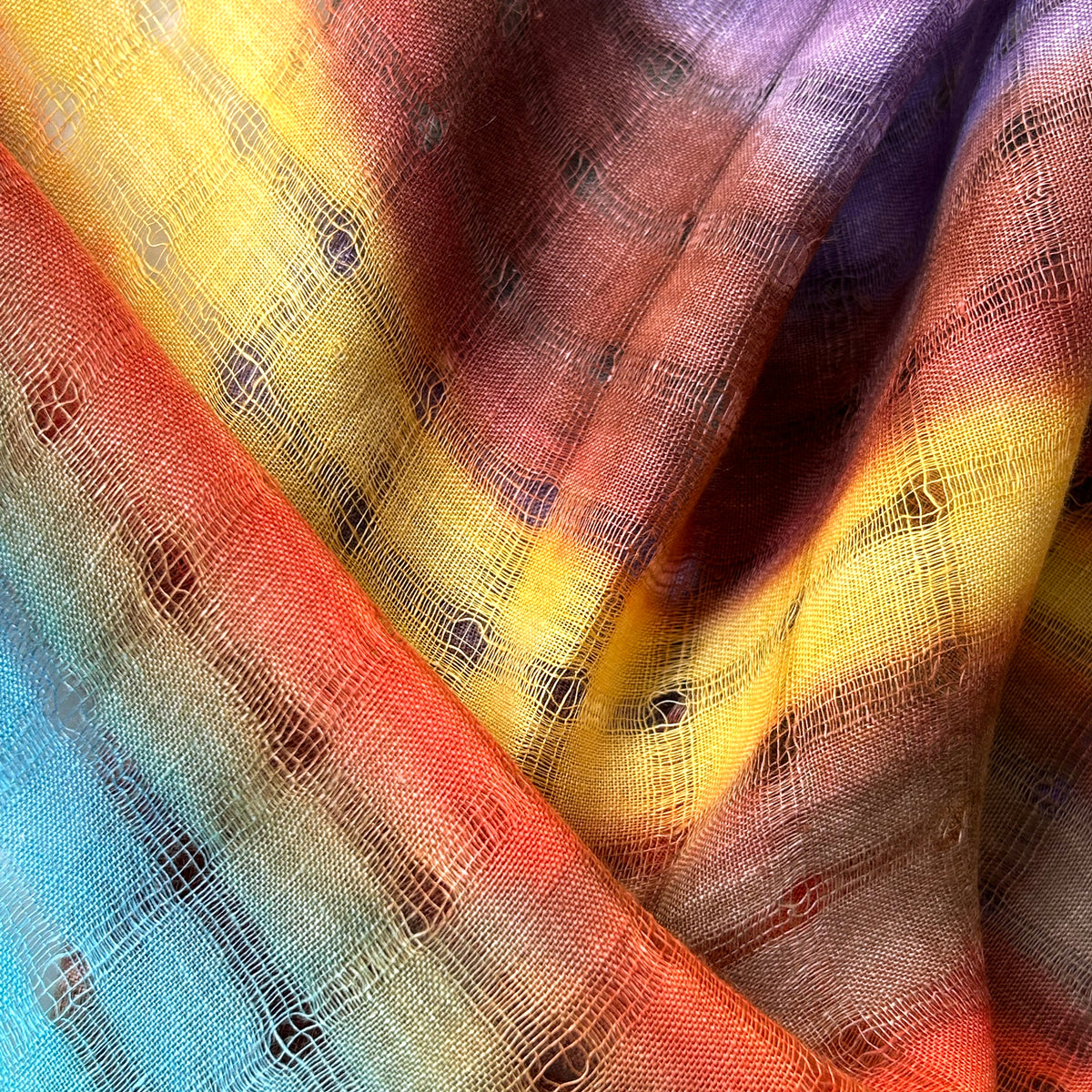 Linen-scarf-hand-painted-45x182cm-brown-turquoise-yellow-otta-italy-2477