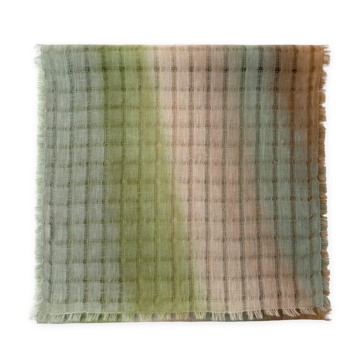 Hand-painted linen scarf by Otta-Italy, 48 x 190 cm, featuring 
green and beige. Luxury Italian pure linen accessory with hand-sewn edges, soft, fresh and lightweight scarf for women and men.
