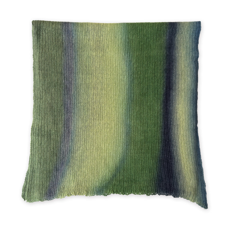 Gradient scarf on a white background. Hand-painted pure linen scarf by Otta-Italy, 35 x 202 cm, featuring green and blue. Luxury Italian silk accessory, soft and lightweight scarf for women and men.
