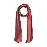 Hand-painted linen scarf by Otta-Italy, 33 x 205 cm, featuring 
red and purple. Luxury Italian pure linen accessory with hand-sewn edges, soft, fresh and lightweight scarf for women and men.
