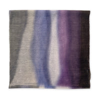 Hand-painted linen silk blend scarf by Otta-Italy flat lay on a white background. Indigo, light blue, purple, brown and beige luxury accessory.
