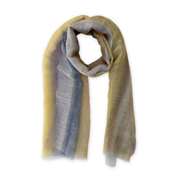 Loosely looped hand-painted Otta-Italy linen silk blend scarf on a white background, showcasing its unique woven texture and length. 52x200 cm.

