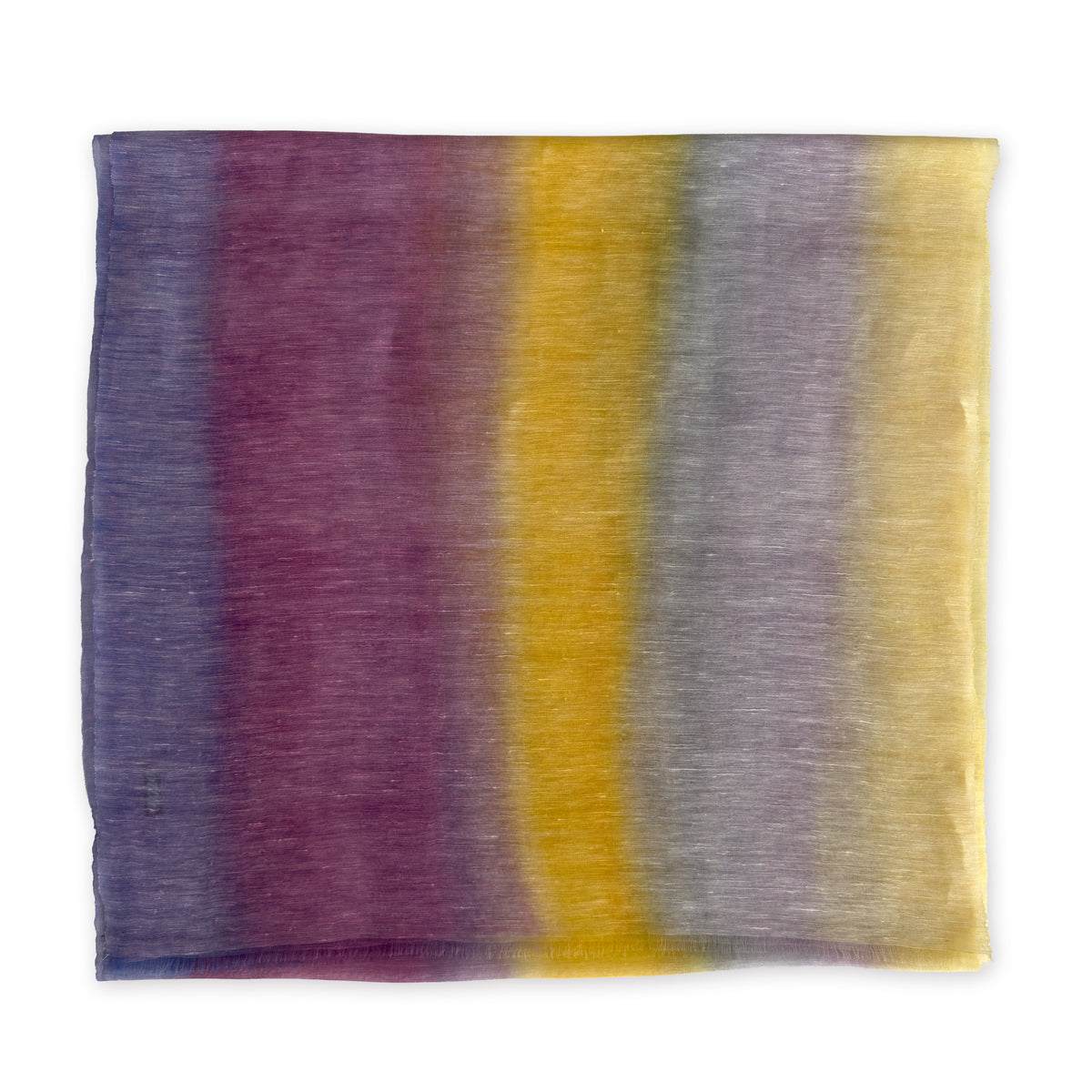 Hand-painted linen scarf by Otta-Italy, 52 x 200 cm, featuring 
yellow, purple and lilac. Luxury Italian pure linen accessory with hand-sewn edges, soft, fresh and lightweight scarf for women and men.

