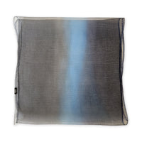 Gradient scarf on a white background. Hand-painted pure silk scarf by Otta-Italy, 50 x 200 cm, featuring gray, midnight blue and blue. Luxury Italian silk accessory, soft and lightweight scarf for women and men.
