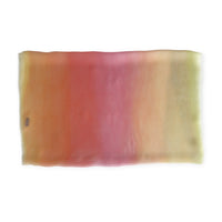 A hand-painted silk scarf by Otta-Italy on a white background, measuring 65 x 175 cm, featuring 
coral, peach, yellow and light green shades. Luxury Italian pure silk accessory, soft, fresh and lightweight scarf for women and men.
