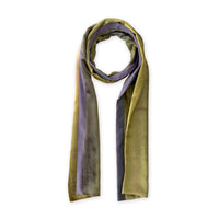 Multicolored velvet scarf on a white background. Hand-painted velvet scarf by Otta-Italy, 185 x 20 cm, featuring green, pink and purple shades of colors. Luxury Italian velvet, soft and warm scarf for women and men.
