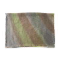 Colorful scarf on a white background. Hand-painted pure wool & silk scarf by Otta-Italy, 70 x 197 cm, featuring 
brown, gray and light green. Luxury Italian wool & silk accessory, soft and warm scarf for women and men.
