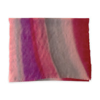 Colorful mix wool and silk scarf in red, pink and gray shades on a white background. It is hand-painted scarf in measures 52 x 165 cm by otta-italy scarves brand. Luxury Italian accessory, soft and warm scarf for women and men.
