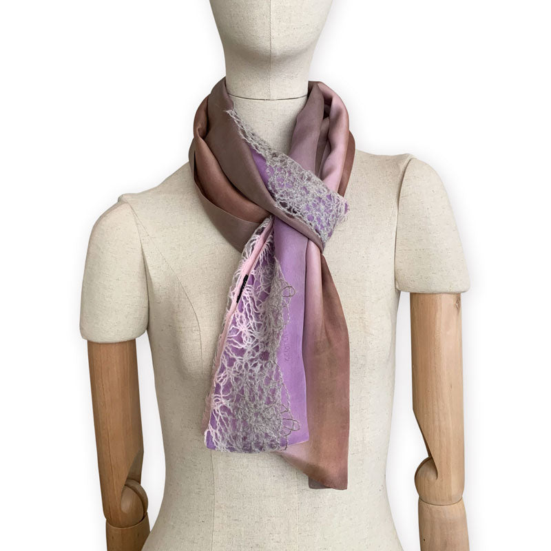 Silk-wool-scarf-hand-painted-168x29cm-pink-brown-otta-italy-2233